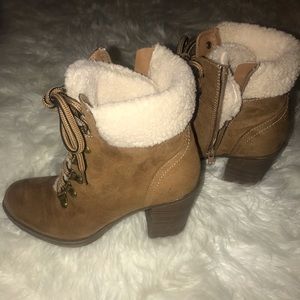 Heeled fur booties